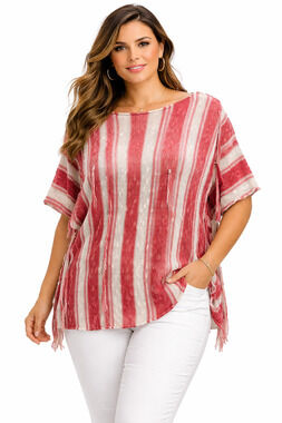 Georgina Estefania Striped Knit Poncho Sweater Large Red White